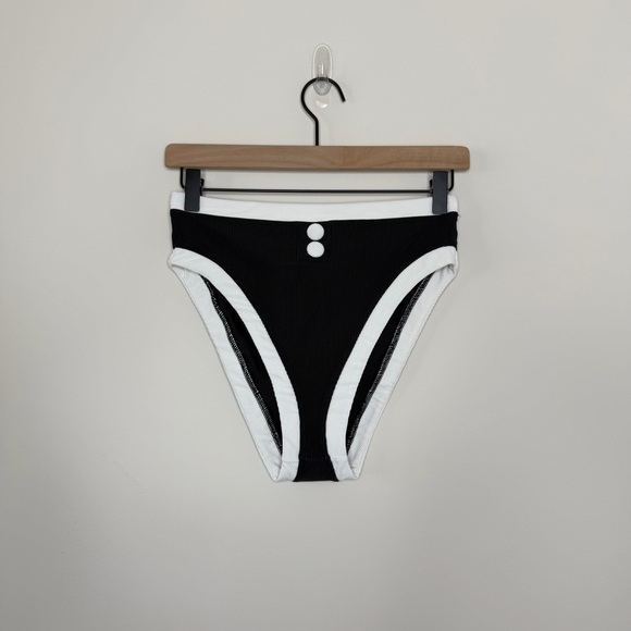 Antonio Melani Black & White High Waisted Bikini Bottom Colorblock Retro Swim - Picture 2 of 8